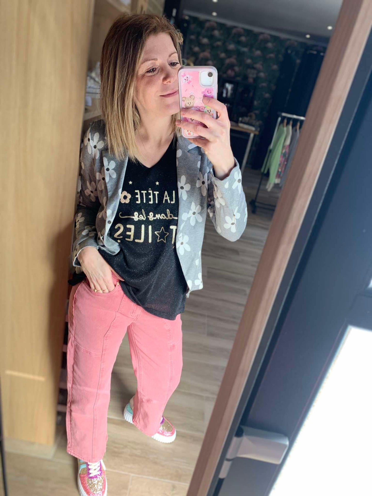 Blazer gris fleurs