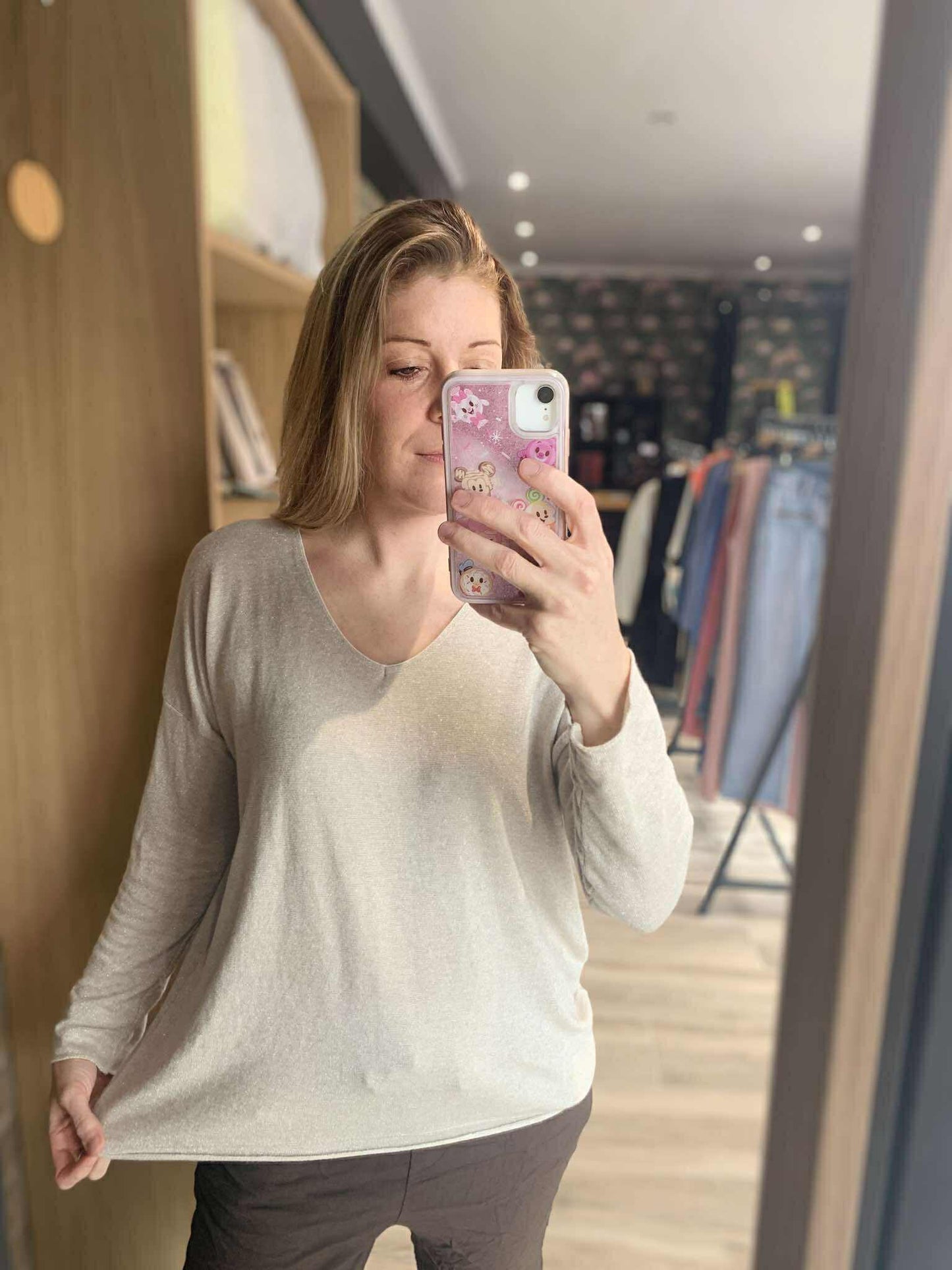 Pull beige pailleté