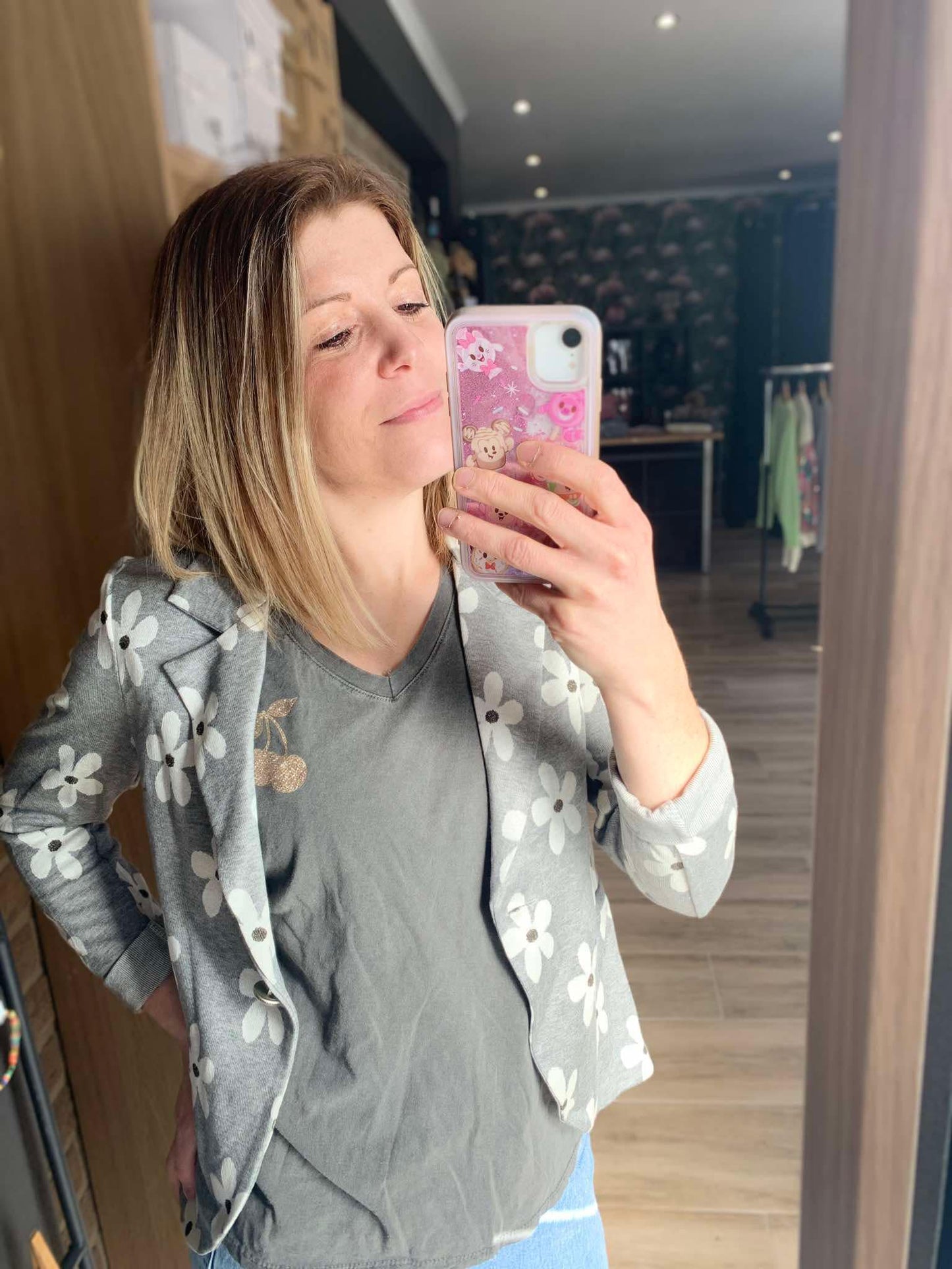 Blazer gris fleurs