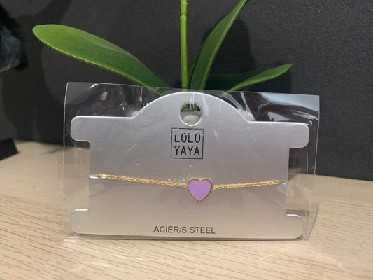 Bracelet en acier réglable (cœur Lila)