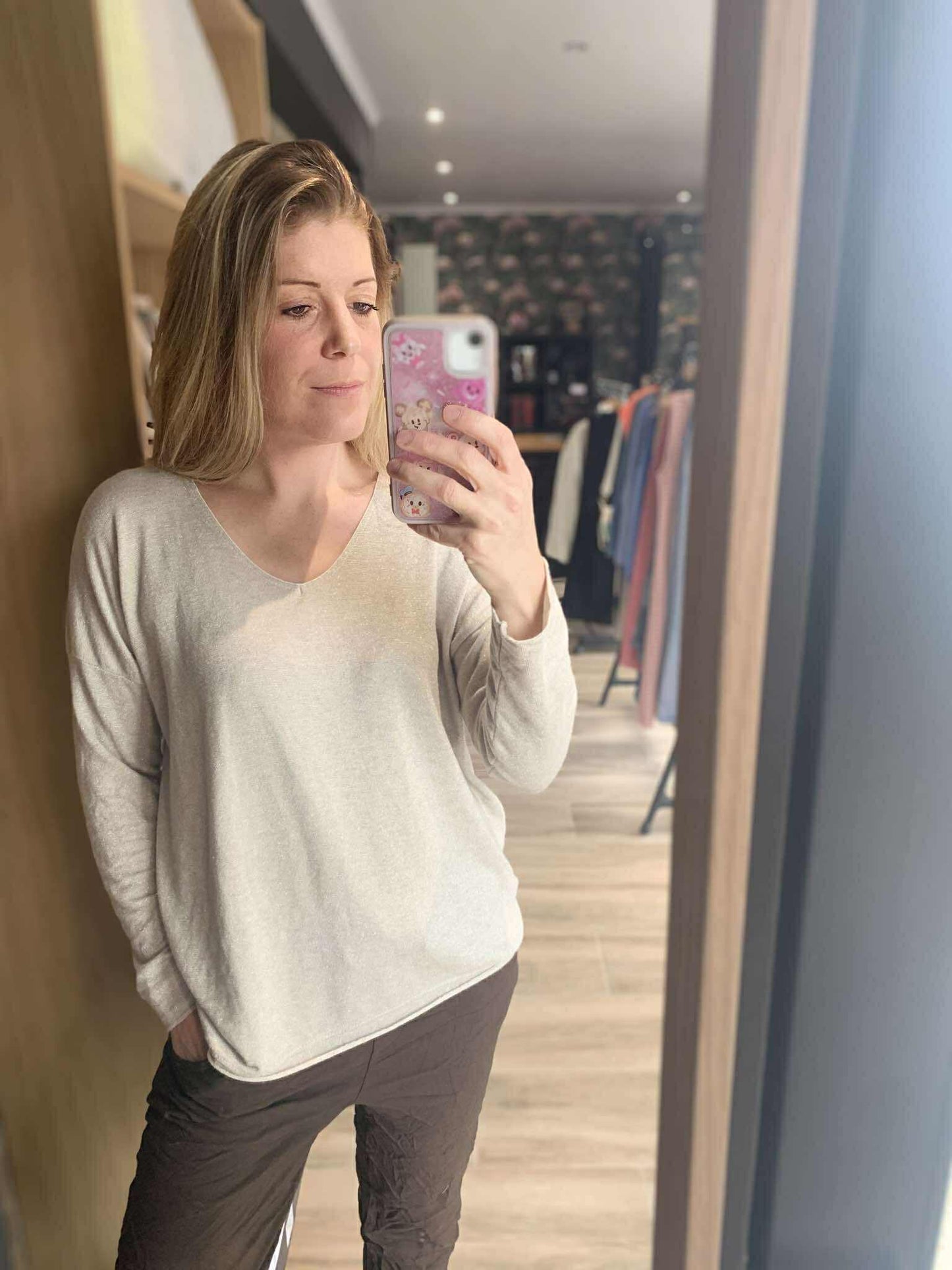 Pull beige pailleté