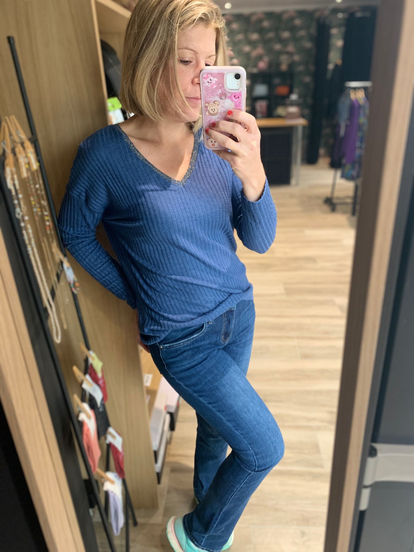 Fin pull bleu jean