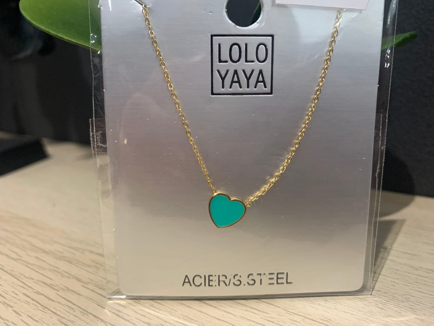 Collier acier inoxydable (cœur vert) réglable