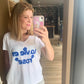 T-shirt blanc « la vie en rose » bleu