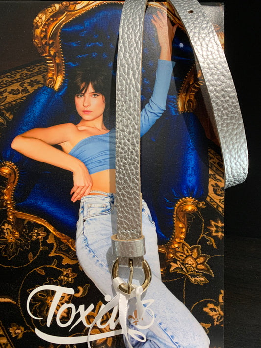 Ceinture cuir argentée