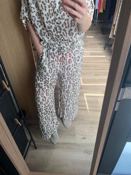 Pantalon lin léopard